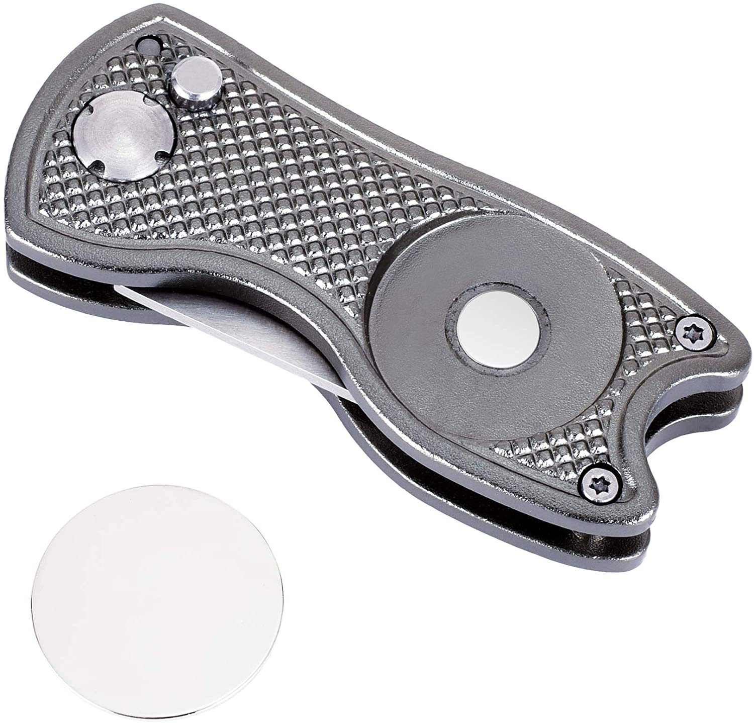 Mile High Life All Metal Foldable Golf Divot Tool with Pop-up Button & Magnetic Ball Marker (Multi-Colors/Shape)