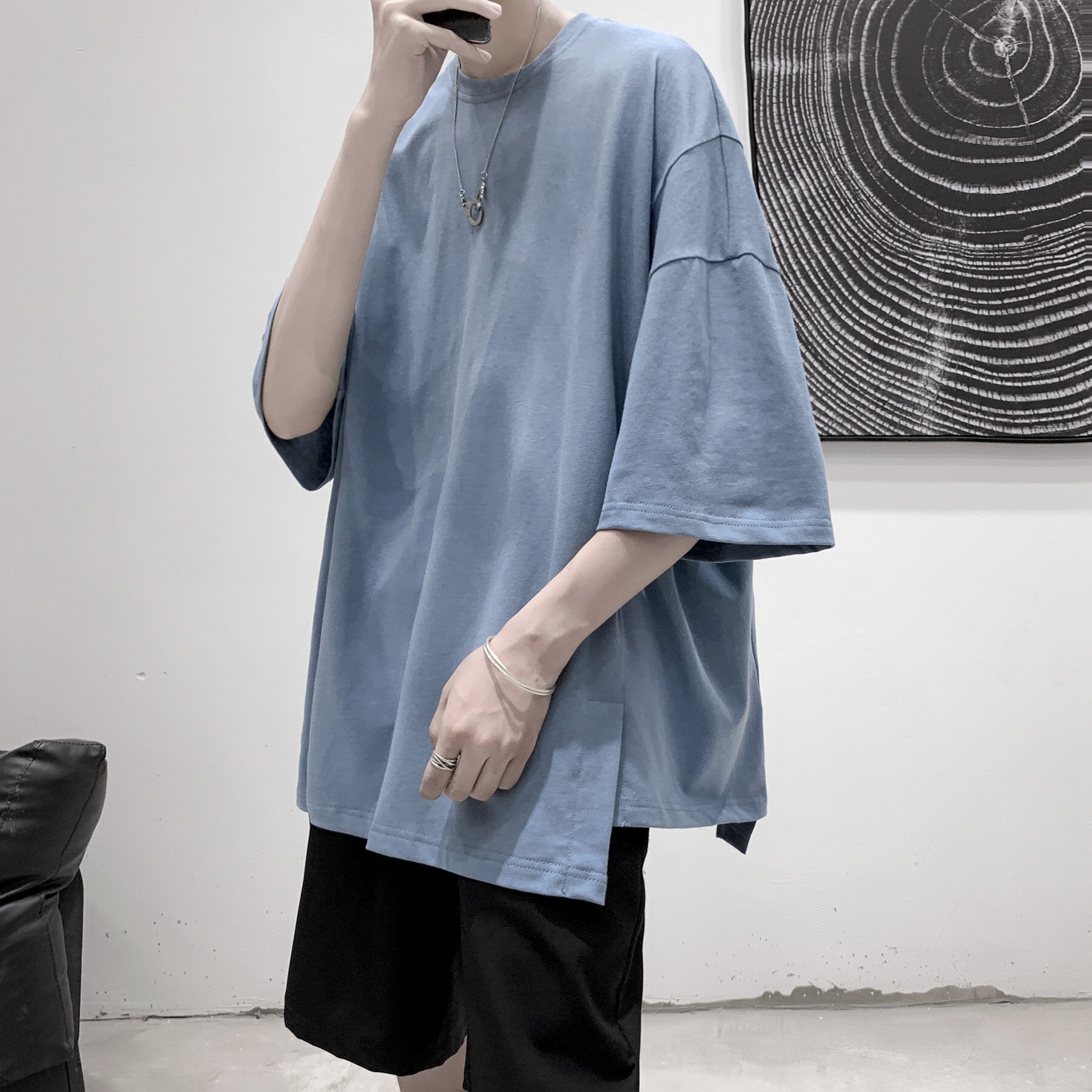 3d skræddersyet bomuld t-shirt harajuku streetwear sexløs stil herre t-shirt: Blå / L