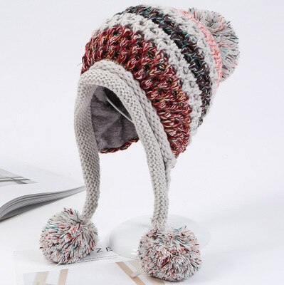 Vinter huer kvinder strik hue vinter huer til kvinder damer piger kasketter balaclava pompon motorhjelm varm skullies hue hue: Grå