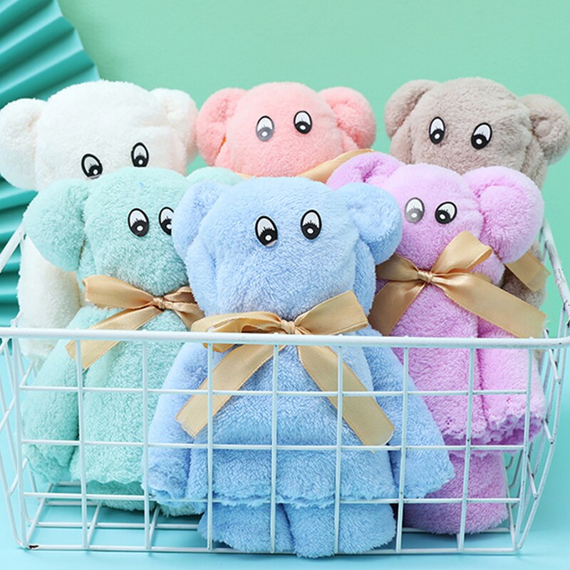 Cartoon Bear Coral Fleece Towel Absorbent Coral Velvet Towel Shower Hair Face Hand Towel Wedding Party Bathroom Towels
