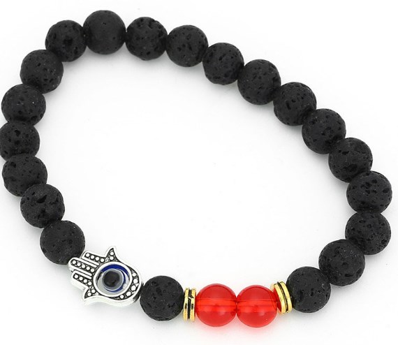 8mm fd34 micro pave cz zircon zirconia elastic set natural stone agate onyx volcanic lava fatima hand palm bracelet: 2