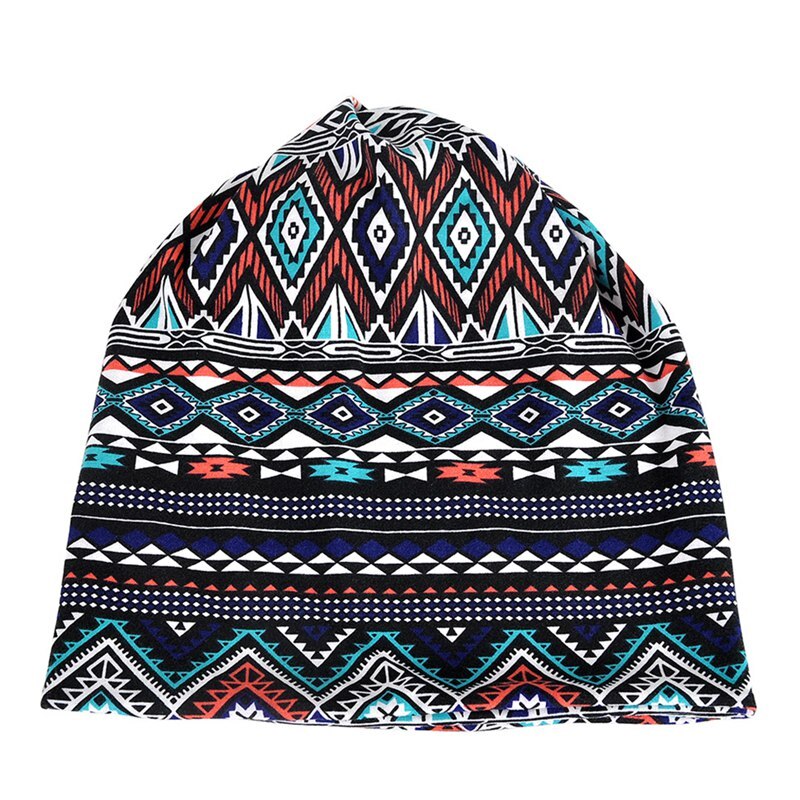 Beanies Cap Scarf Adult Geometric Printed Sunshade Breathable Elastic Cotton Hat Neck Warmer Travel Heawear