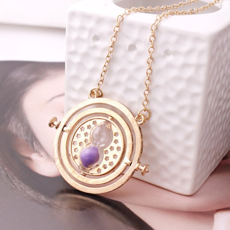 Collar de reloj de arena para mujer, colgante de cadena de oro retro, collares de: purple