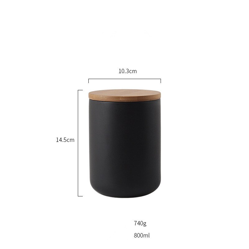 Tarro de cerámica con tapa de madera frasco de almacenamiento tipo botella Cocina Comida café té condimento sellado decoración de escritorio contenedor de cereales: 2