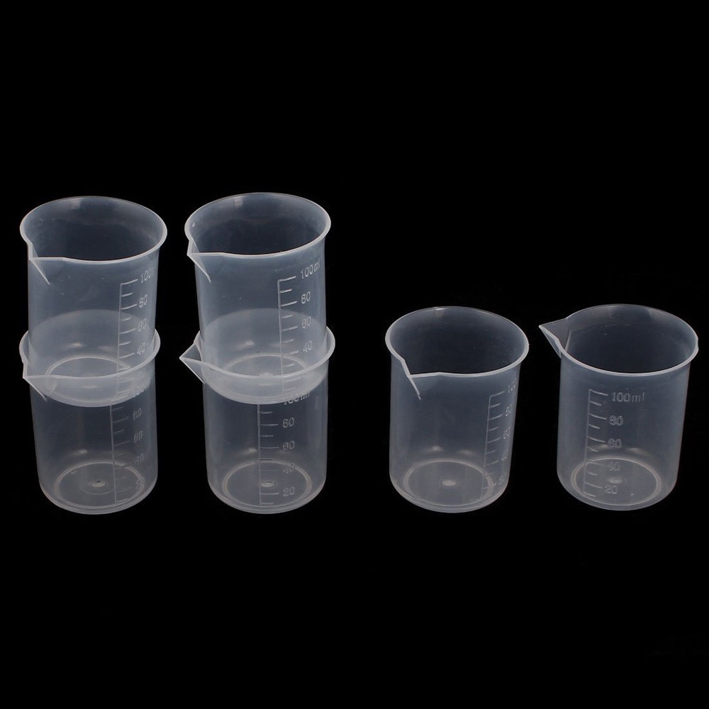 100mL 6Pcs/set Plastic Beaker Transparent Beaker Graduated Borosilicate School Laboratory Study Supplies