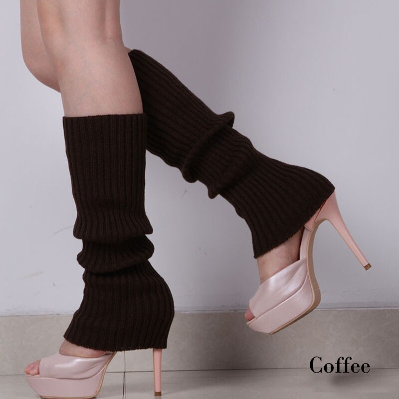Punk Solid Black Cool Knit Long Socks Women Outdoor Knee High Elastic Leg Warmers Lady Warm Slim Gothic Hip-hop Rock Sock: coffee