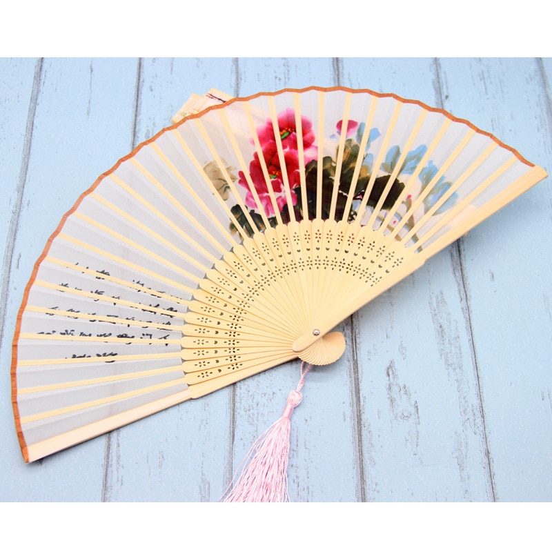 Echte Seide Frau Chinesischen Bambus Fan Sommer Fan Antike Falten Dance Fan Vintage Hochzeit Gefälligkeiten Und Bambu Hand Fans mariage