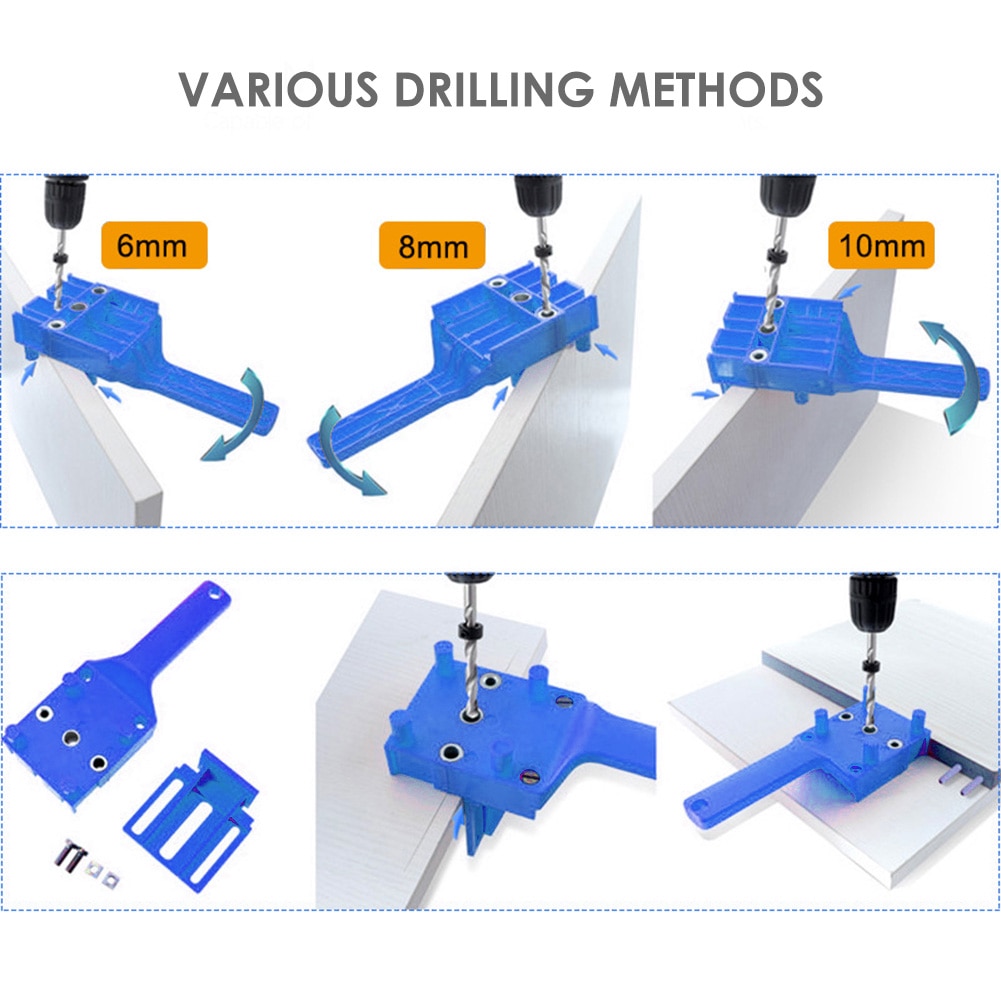 Wood Doweling Jig ABS Plastic Handheld Pocket Hole Jig System 6-10mm Drill Bit Hole Puncher For Carpentry Dowel Joints