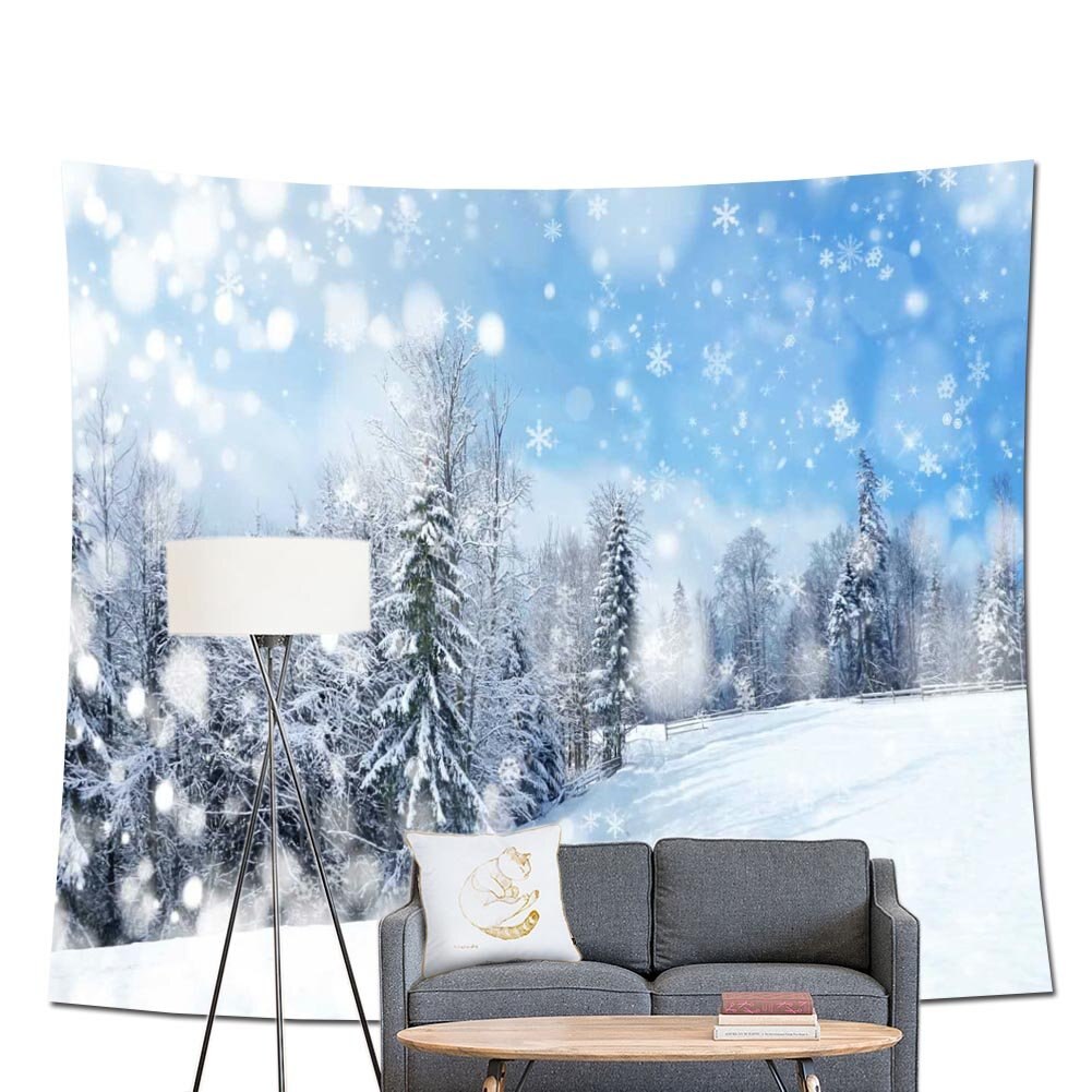 White Snowflake Snow Forest On Snowy Slopes Christmas Scene Digital Print Decoration