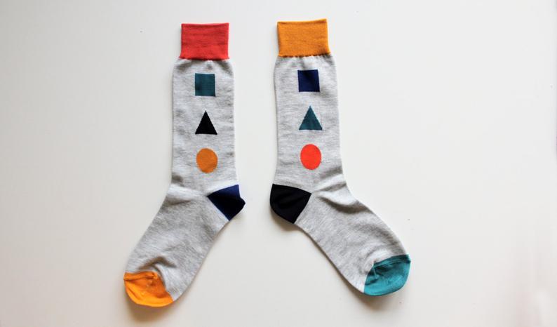 Calcetines para niños y padres, diseños geométricos, GRIS