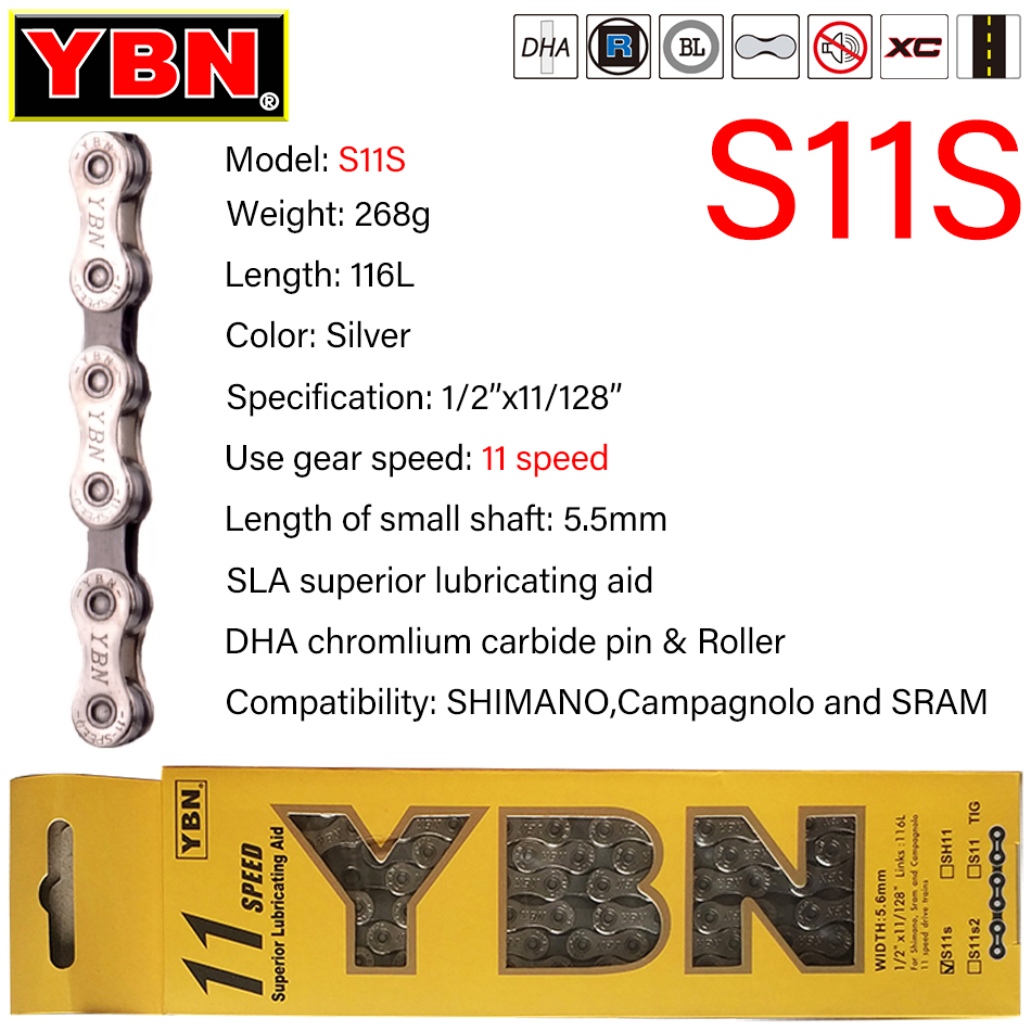 YBN-cadena para bicicleta de montaña, 8/9/10/1/12 velocidades, compatible con SRAM SHIMANO, sin empaquetar: 11 Speed S11S Boxed