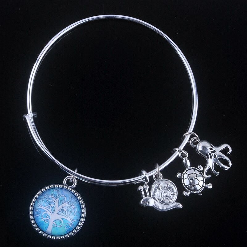 18 Styles Cabochon Dome Tree of Life charms Bracelet Adjustable Expandable Wire Bangles for Women Fine Jewelry B013