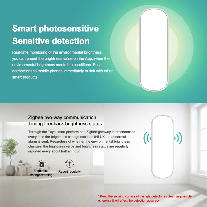 Tuya Zigbee Smart Light Sensor Wireless Brightness Sensor Lighting Detection Brightness Smart Life Work With Smart Gateway