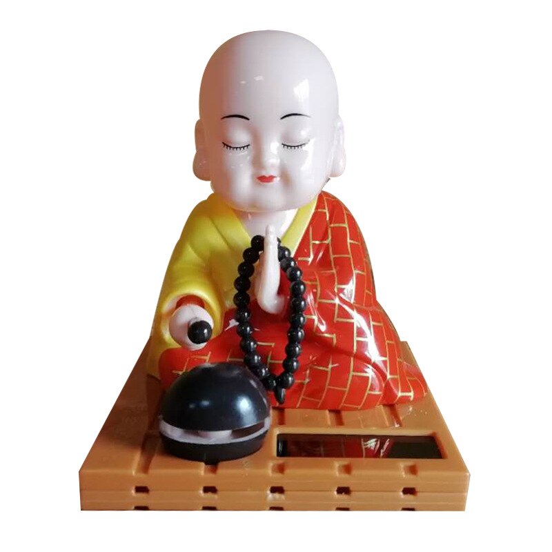 Solar Little Monk Model Ornaments Shake Head Car Interior Decoration Cute Monk Figure Toy Home Desk Decor Birthday: 02-S