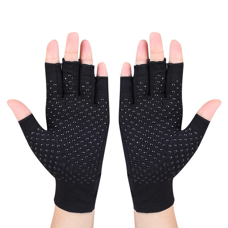 1 Paar Compressie Handschoenen Hand Koper Artritis Handschoenen Gezamenlijke Pijnbestrijding Half Vinger Antislip Therapie Handschoenen Voor Vrouwen mens: B Black / S