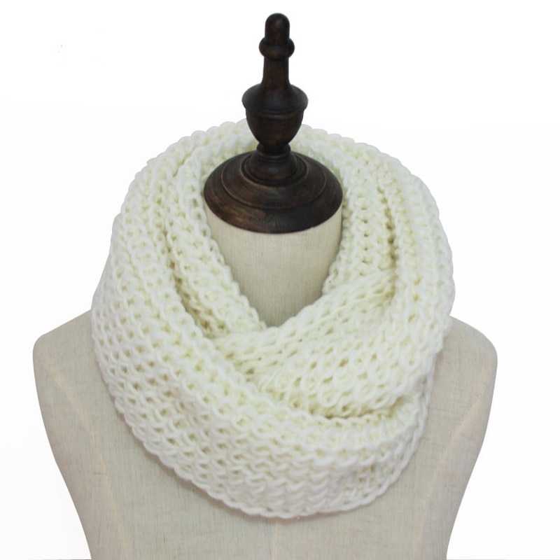 Solid Knitted Snood Winter Basic Infinity Scarf Ring for Women