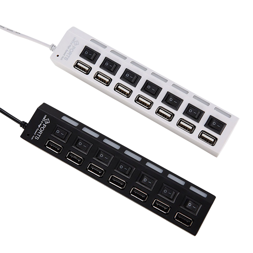 7 Port USB C HUB 2.0 JDL-A7 HUB USB Onafhankelijke Schakelaar Indicator Ultra Slim Splitter Hub met USB Kabel voor desktop