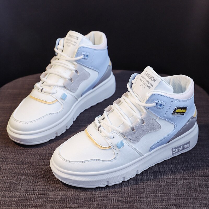 Women Platform Sneakers Korean PU Leather Trainers Womens Chunky Sneakers Tenis Female Spring Lace Up Casual Shoes