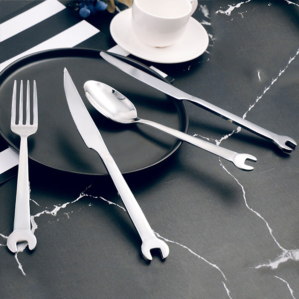 Stainless Steel Dinnerware Set Wrench Shape Fork Spoon Knife Tableware For Dinner Western Utensils Table Cutlery Set