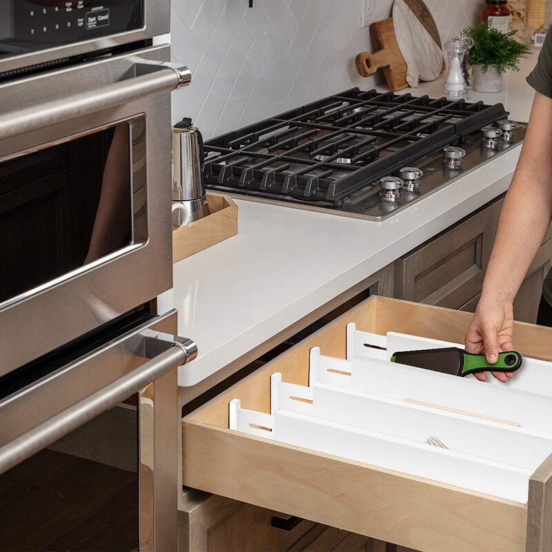 LIXF Bamboo Drawer Dividers Kitchen Drawer Organizers Spring Adjustable & Expendable Tray Organizer for Kitchen, Baby Drawer, Ba