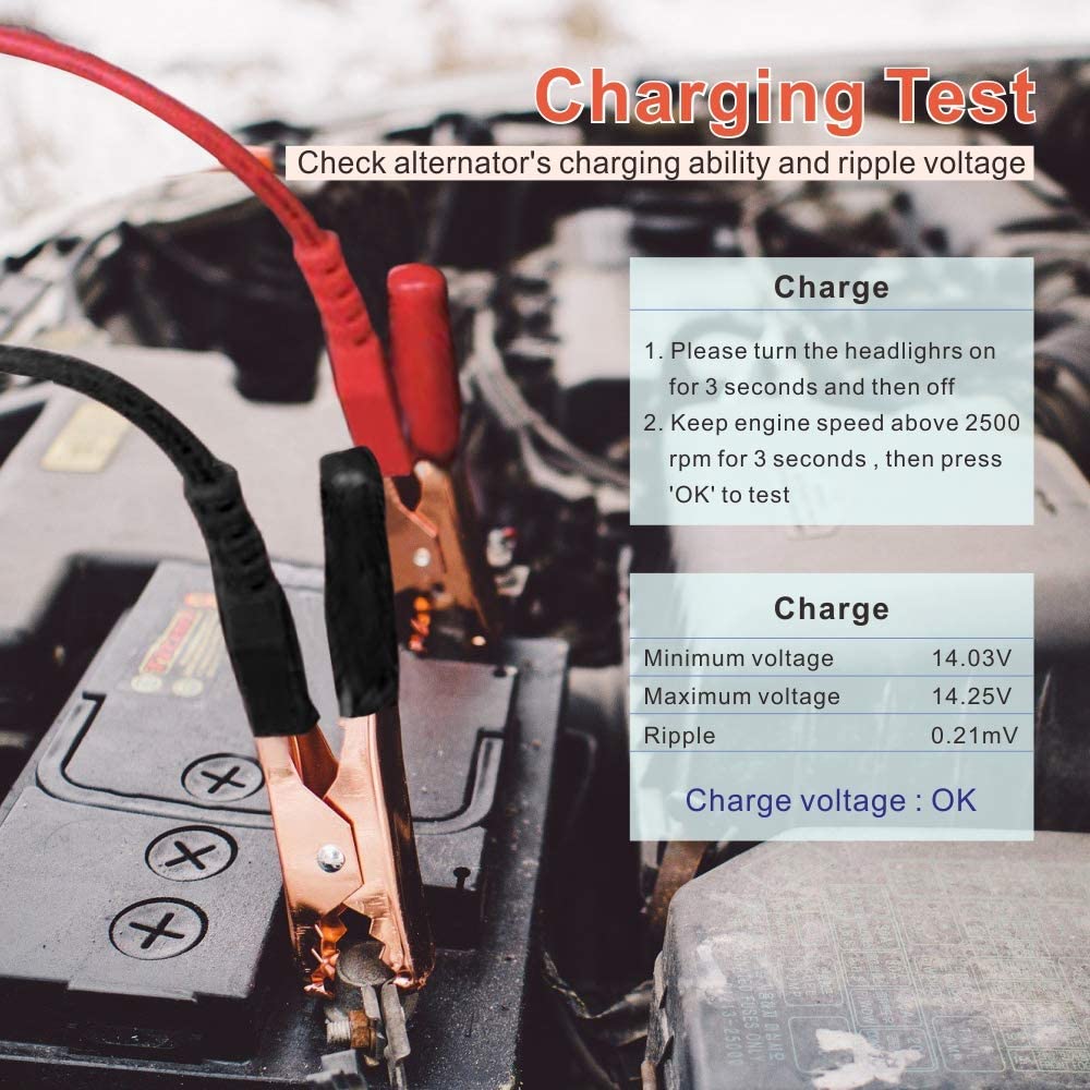 VEHICAR 12V Car Battery Tester Load Tester Cranking and Charging System Analyzer Tool R200 for Auto SUV Light Truck Motorcycle