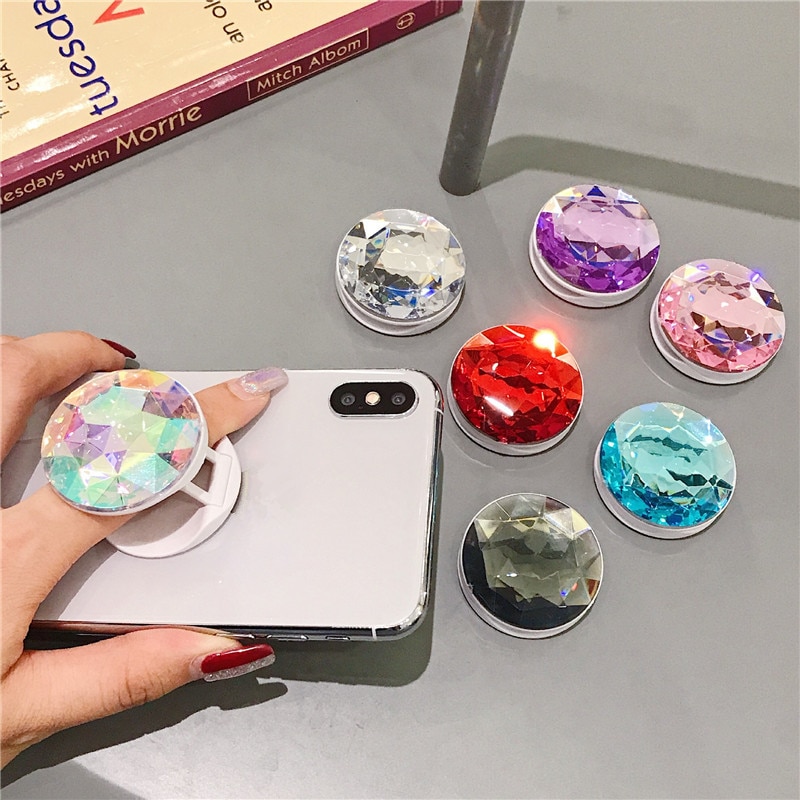 Luxury Colorful 3D gem Popular Round Mobile Phone Folding Stretch Bracket Phone Holder Case Finger Holder Mobile Phone Stand