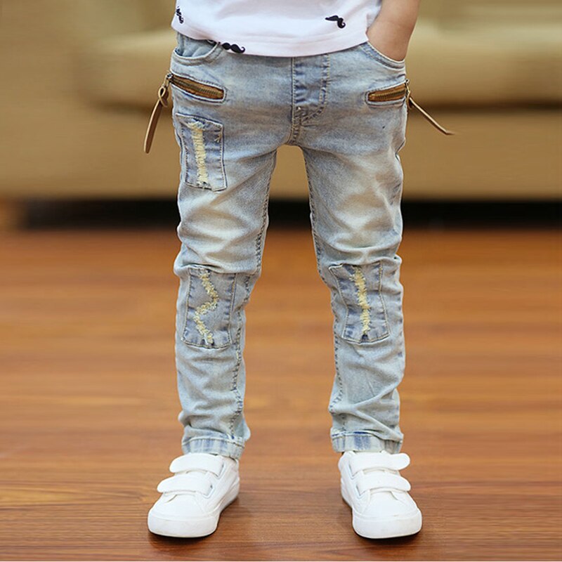 IENENS Boy's Letter Jeans Child Cowboy Trousers Spring Autumn Slim Denim Pants Kids Stretch Jeans 4-11 Years Bottoms Clothes: Style 3-Light blue / 7-8T