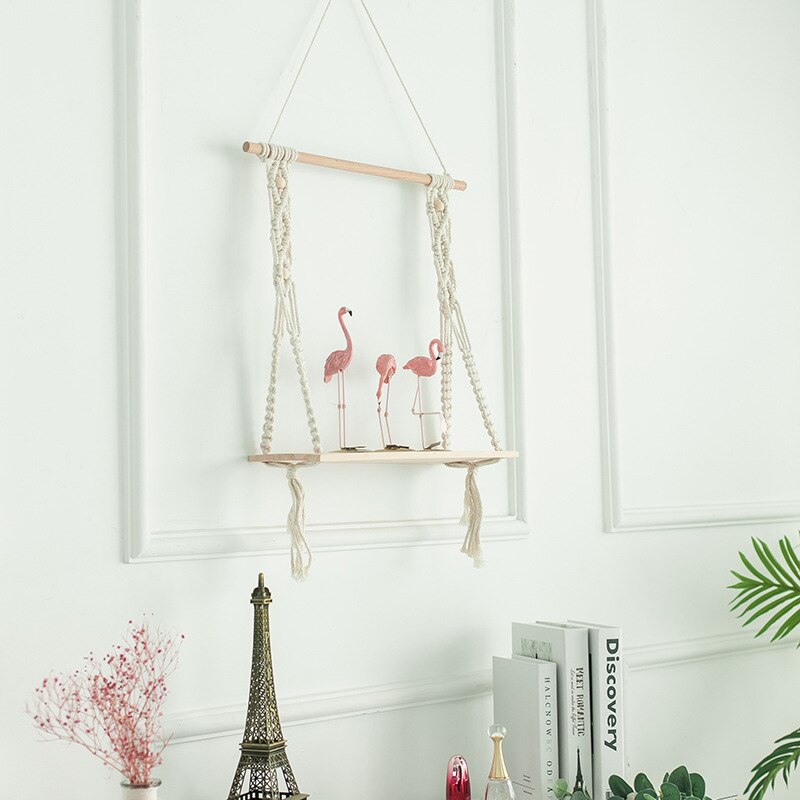 Hause Dekoration Macrame Seil Tapisserie Gestell Holz Regal Schwimmende Regal Anlage Gestell Hängen Seil Zauberstab verwöhnen Handwerk