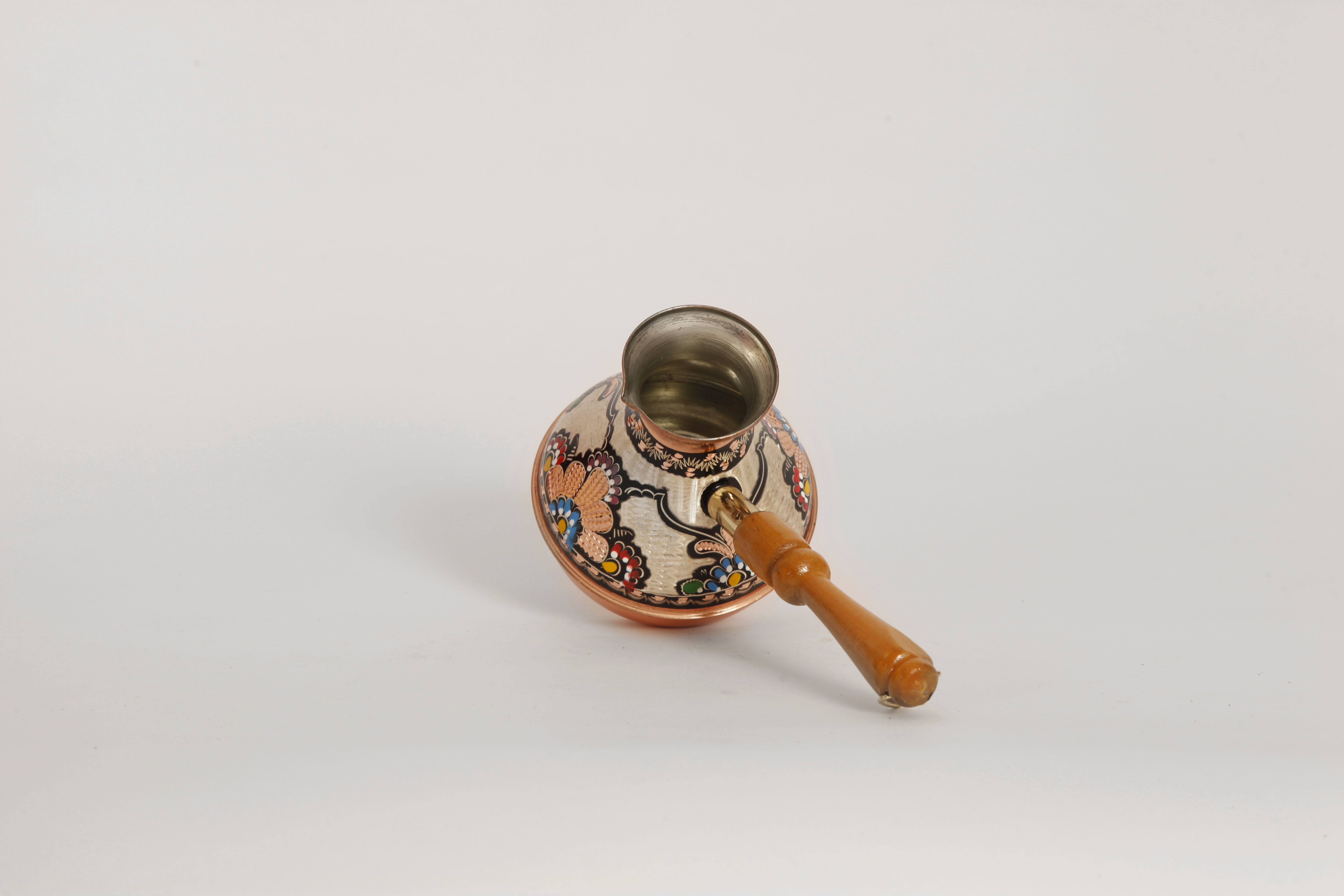 Cafetière turque en cuivre de forme russe, Cezve Jezve, ifbrik en émail, motif turc,
