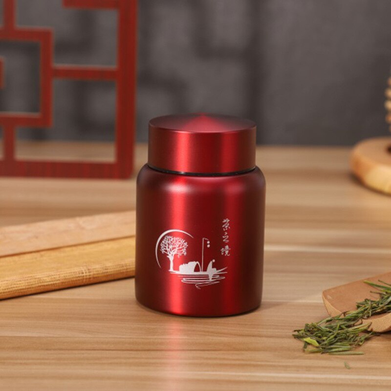 Stainless Steel Tea Caddy Large-capacity Sealed and Leak-proof Metal Storage Tank: Red