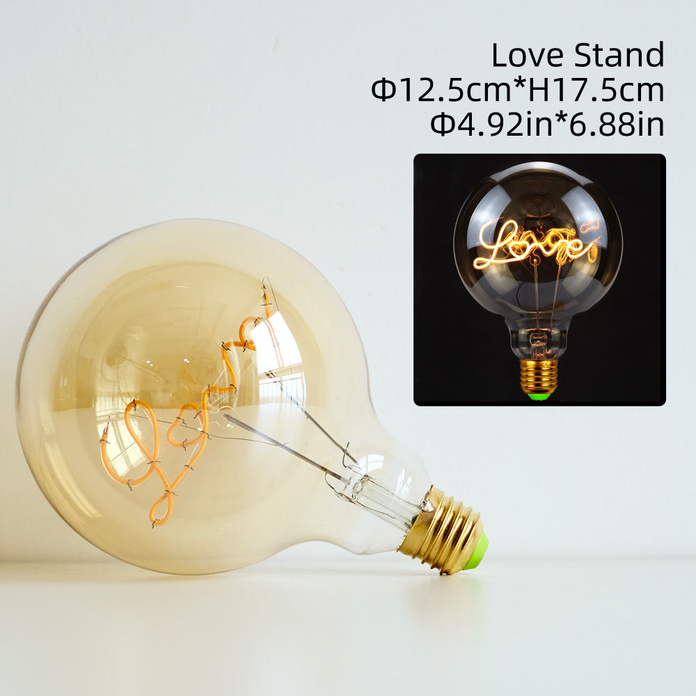 Edison Bulb Letter Light G125 220V Dimmable Lamps Warm Yellow 2200K Table Light Bulb LED Filament Light Styling LOVE HOME Note