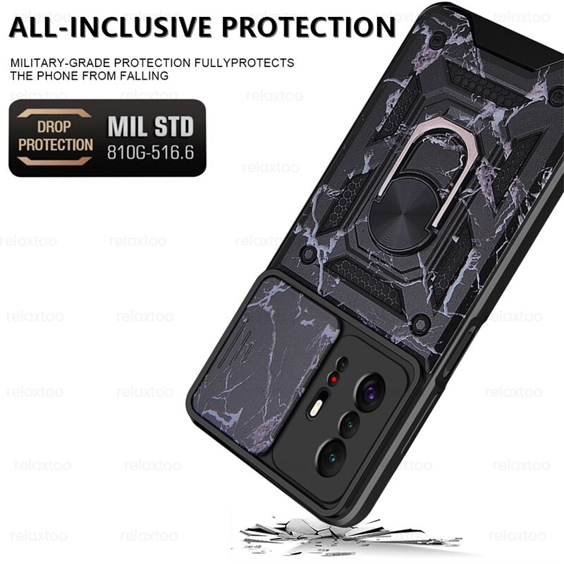 Mi11T Case Slide Camera odporny na wstrząsy pancerz Coque dla Xiaomi11T Xiaomi Xiomi Mi 11 T 11 T Pro magnetyczny uchwyt samochodowy pierścień Protect Shell