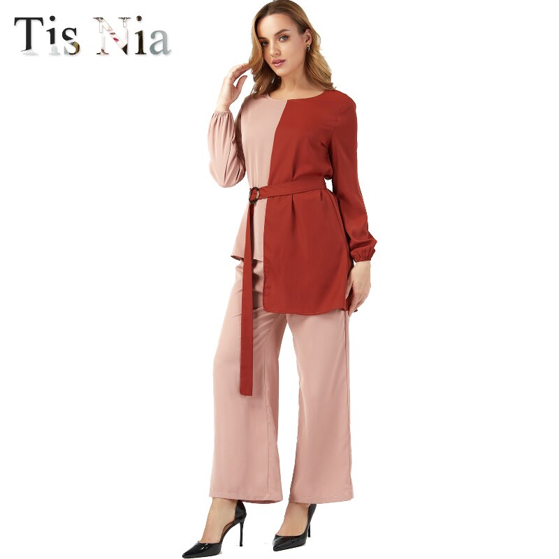 Eid Mubarak Two-Piece Muslim Suit Abaya Turkish Mosaic Color Suit Caftan Kaftans Islamic Clothing Abayas For Women Musulman Ense