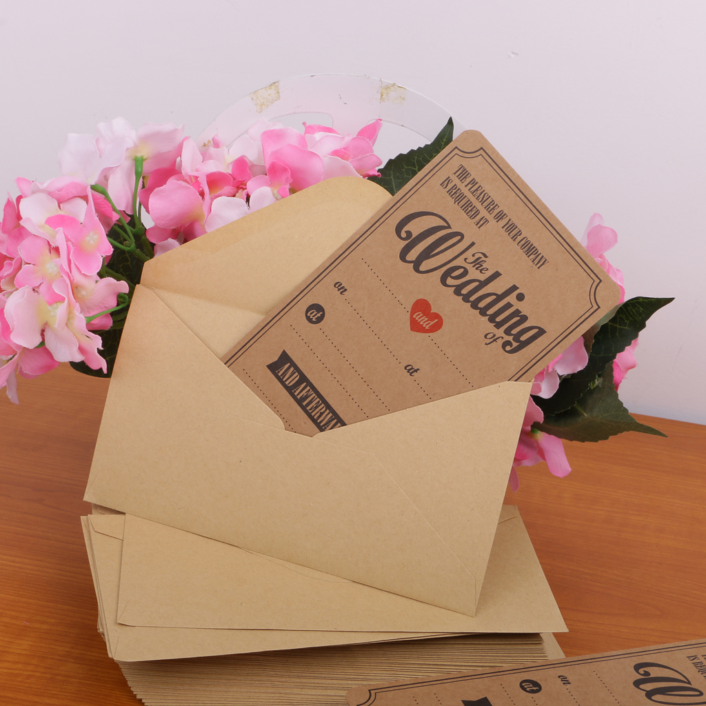 Pack 50pcs Kraft Brown Vintage Rustic Wedding Invitations Cards &amp; Envelopes