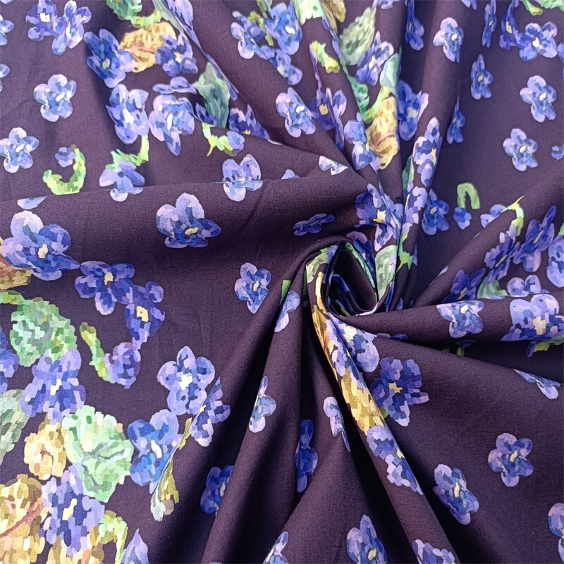 purple flower digital printing polyester cotton fabric custom summer thin dress shirt fabric