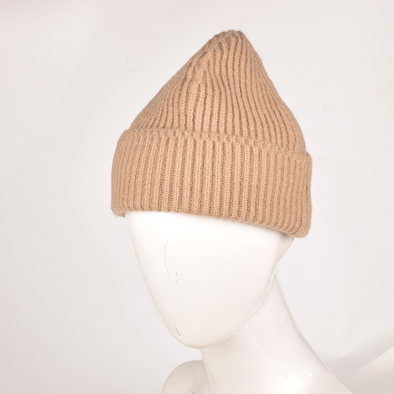unsex Autumn winter solid color real wool beanies best matched cashmere man woman Warm skullies: Khaki