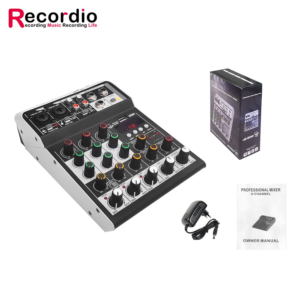 GAX-MF4 DJ mixer usb 4 canali mixer console miglior prezzo Mixer Audio Mini famiglia KTV 48v USB/BT effetti Record