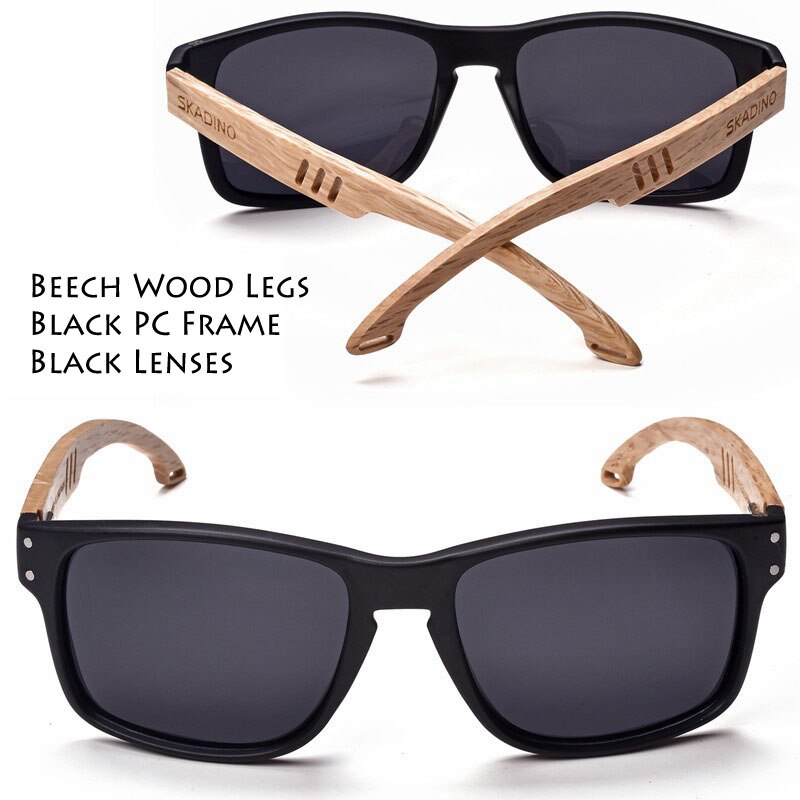 SKADINO Beech Wood Men Sunglasses Polarized Wooden Sun Glasses for Women Blue Green Lens Handmade Brand Cool UV400: S1060C01