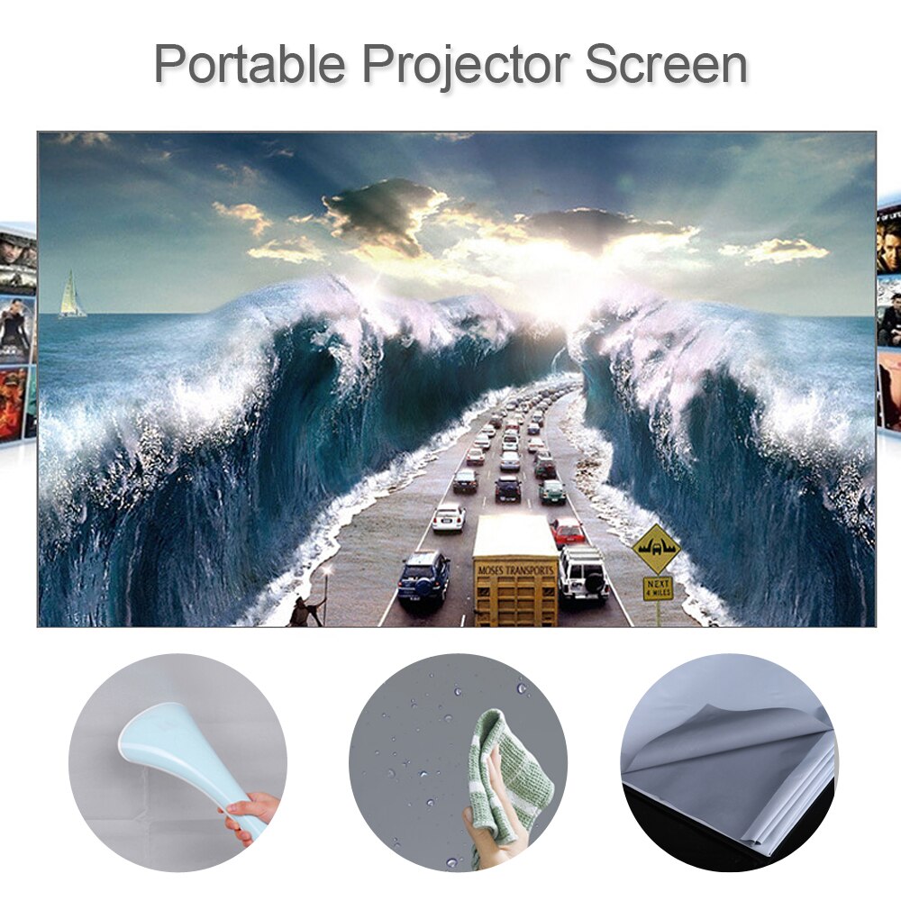 120-inch Portable Projector Screen HD 16:9 Frameless Video Projection Screen Foldable Wall Mounted for Home Theater Movies