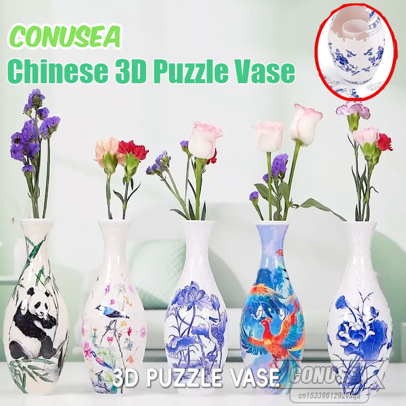 3D Puzzle Vase Panda Flower Building Block Porcelain Artistic Vases Home Decoration Kids Girls Christmas Toy