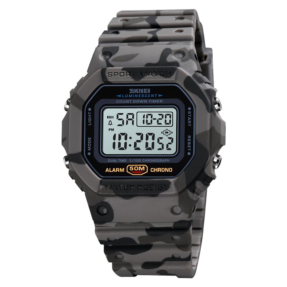 Skmei Vierkante Mannen Digitaal Horloge Elektronische Waterdichte Lichtgevende Display 12/24 Uur Klok Datum Week Sport Horloge Montre Homme 1628: Gray Camouflage