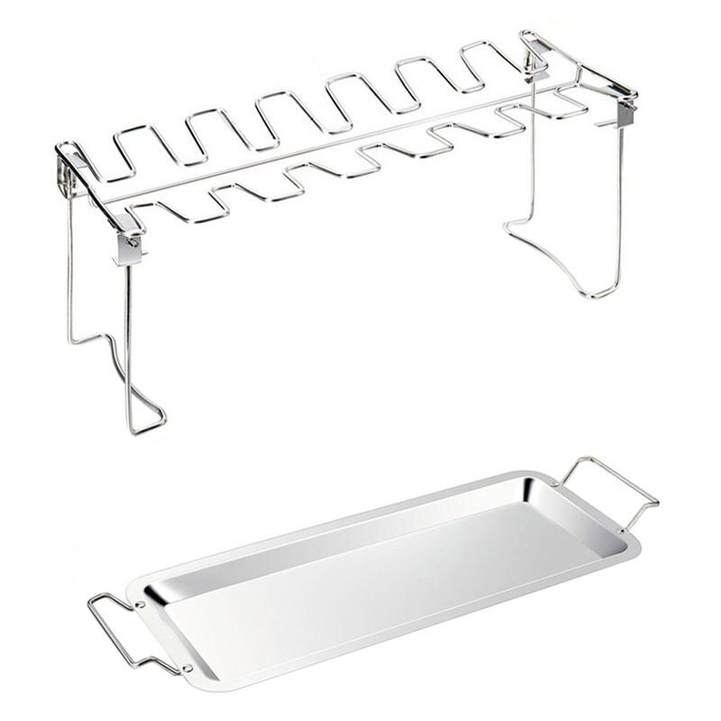 1 Pc Non-Stick Grill Barbecue Rack Outdoor Barbecue Appliances Collapsible BBQ Grill Rack Chicken Leg Wing Rack With Drip Tray