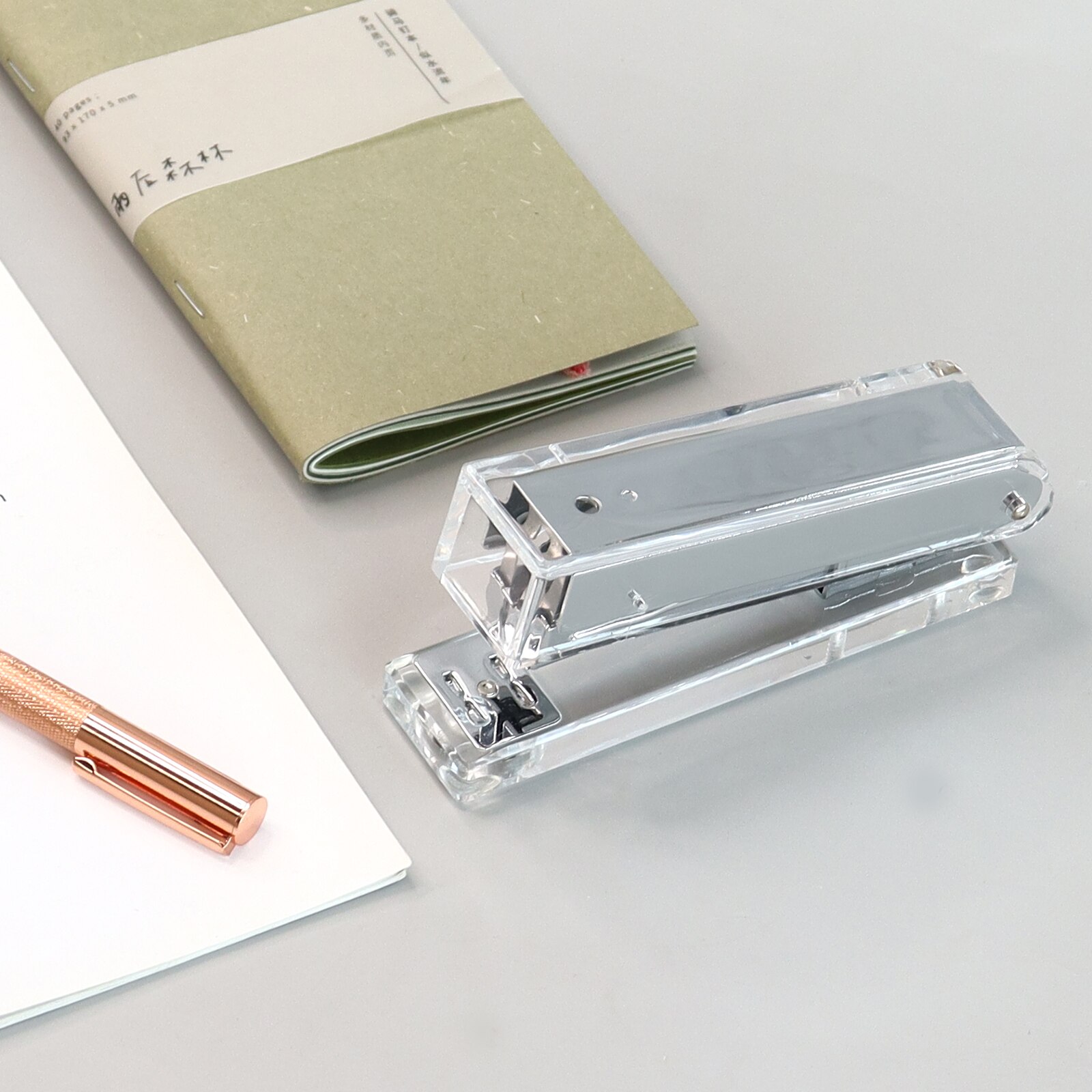 Acrylic Silver Desk Organizer Pen Holder Stapler Tape Dispenser Notepad Holder For Office Supplies And Desk Accessories