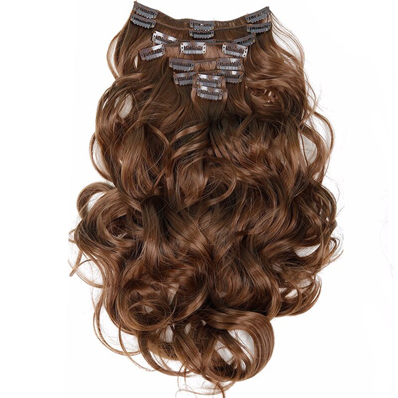 Clip in Hair Extensions 8pcs 22inch 55 cm Lange Haarstukje Golvend Hittebestendige Synthetische Natuurlijke Haarverlenging