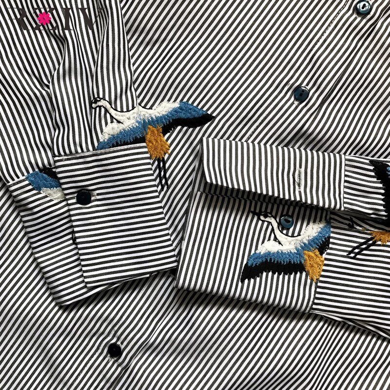 RZIV Lente vrouwen shirt blouse casual gestreepte shirt losse geborduurd overhemd top