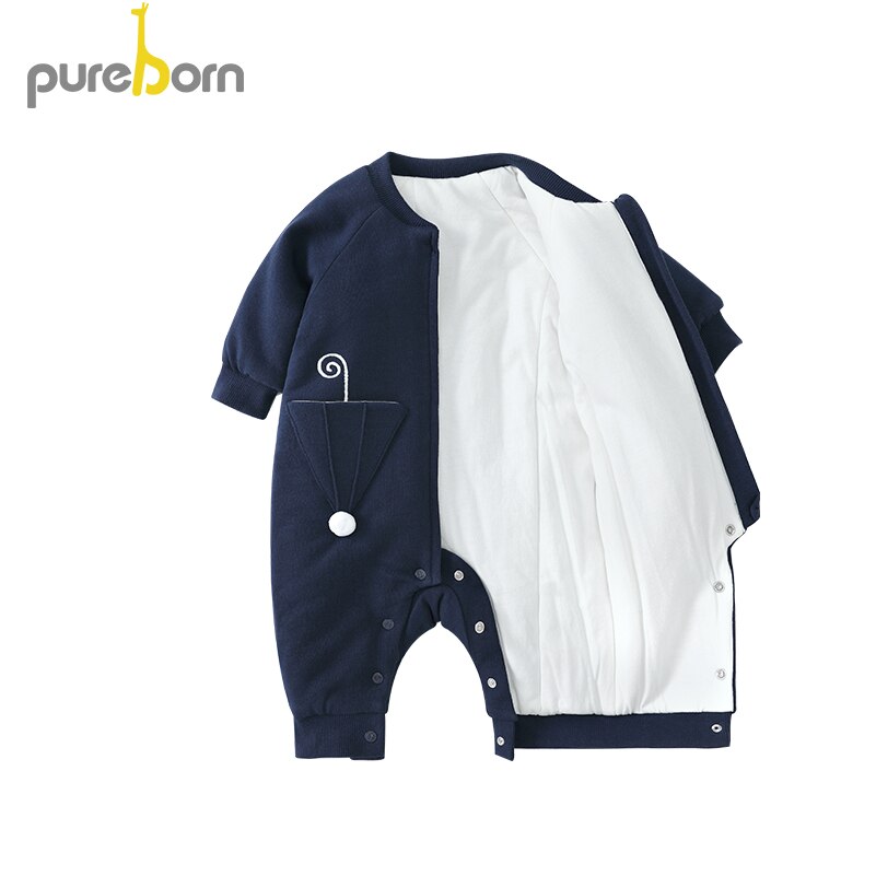 Pureborn criança macacão engrossar manga longa macacão meninos meninas macacão primavera outwear roupas recém-nascidos