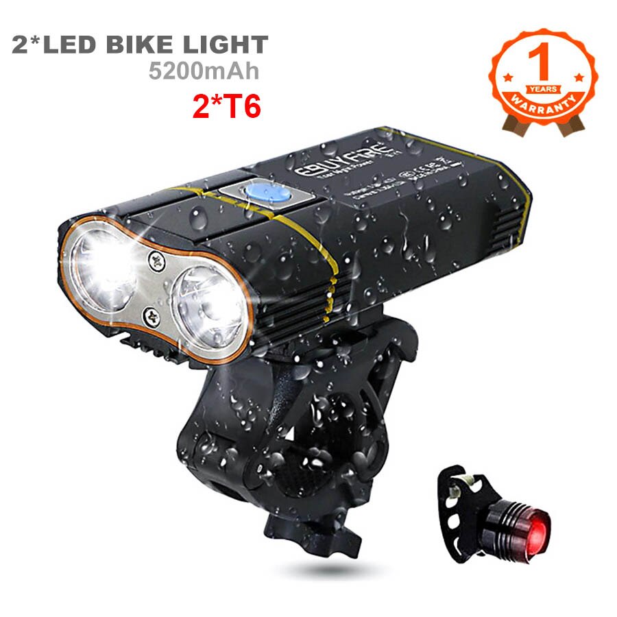 6000LM Bicycle Light 2x XML-L2 LED Bike Light With USB Rechargeable Battery Cycling Front Light +Handlebar Mount: SetD T6x01taillamp