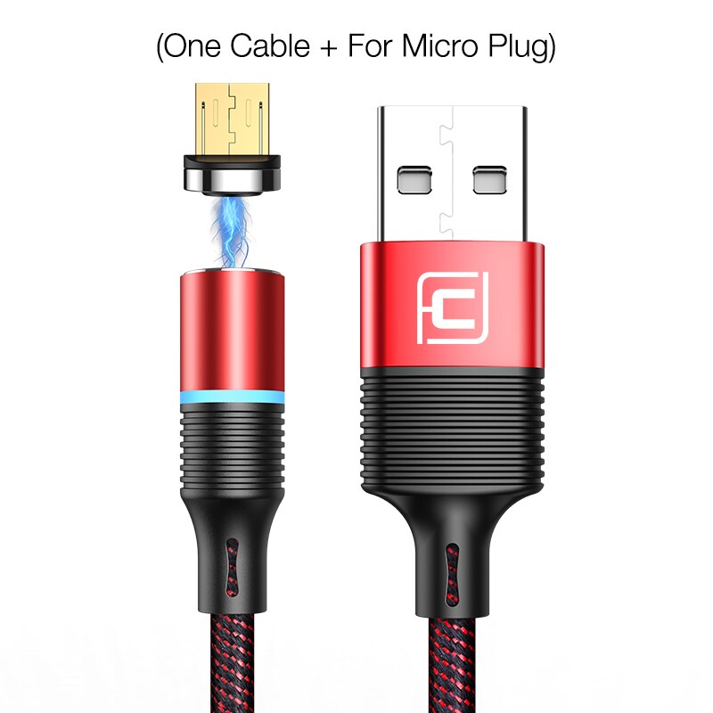 CAFELE QC3.0 LED Magnetic USB Cable for iPhone USB Type C Micro Cable 3A Fast Charging Cables for Huawei Samsung Xiaomi Oneplus: 1.2M Red for Micro