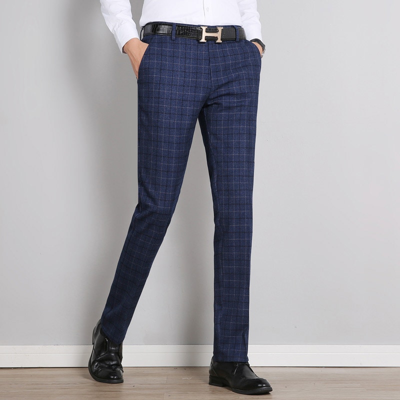 Lente Winter Plaid Mannen Formele Broek Business Kantoor Pak Broek Slim Fit Clasic Mannen Jurk Broek Pantaloni Tuta Uomo