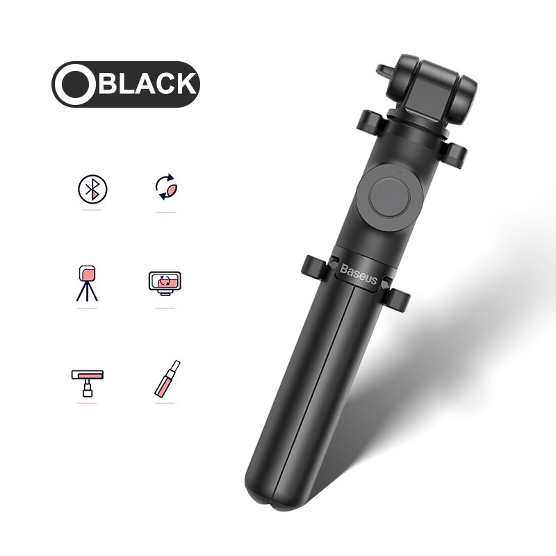 Baseus trådløs bluetooth selfie stick stativ med fjernkontroll shoot utvidbar sammenleggbar monopod for huawei xiaomi smarttelefon: Svart